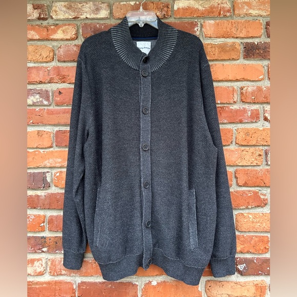 Tommy Bahama Gray Cardigan Sweater Cozy Knit Mens Large Wool Blend CoolMax Tech - Picture 1 of 8